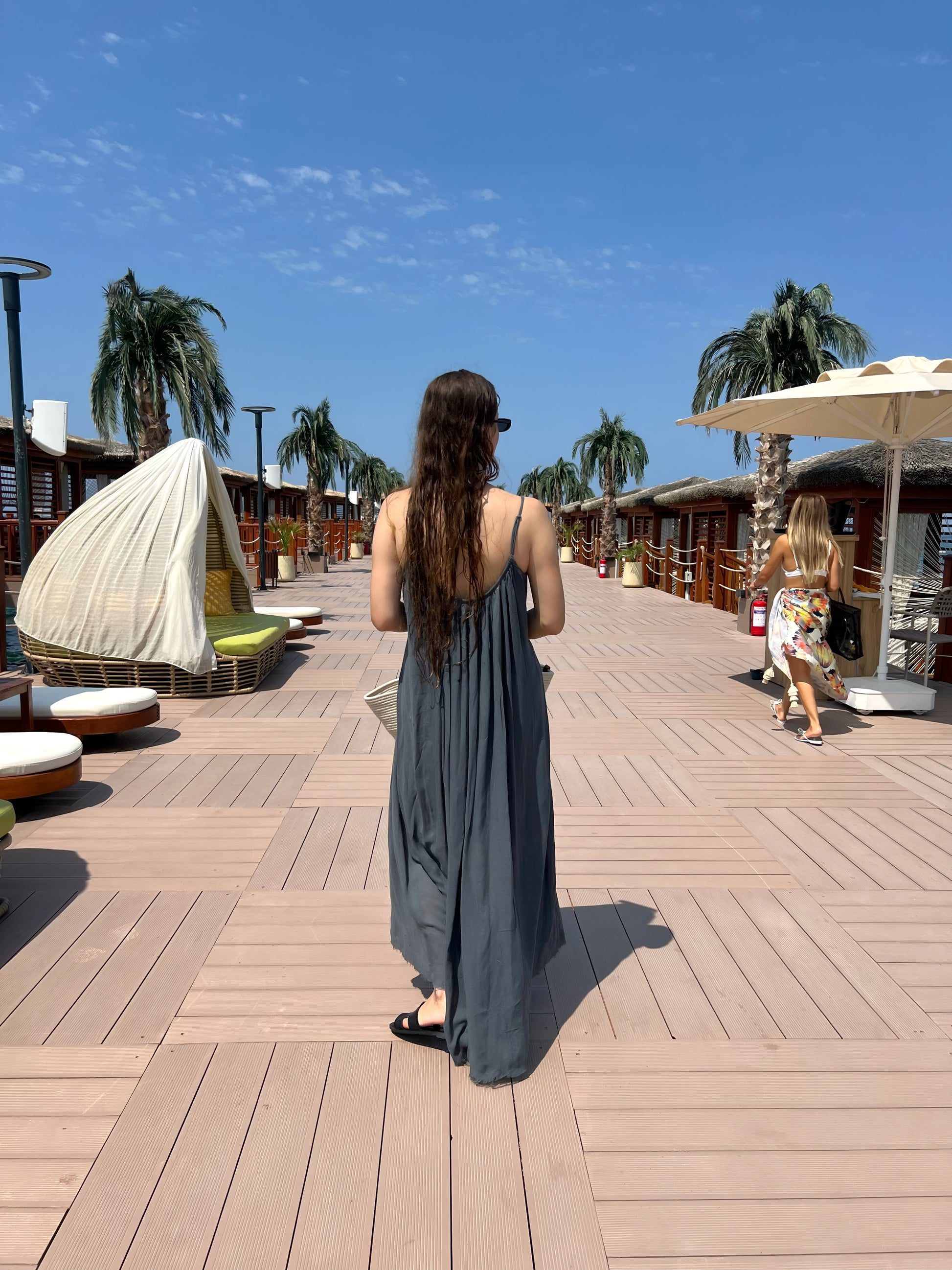 Antrasit %100 Organik Pamuk Maxi Elbise-İp Askılı