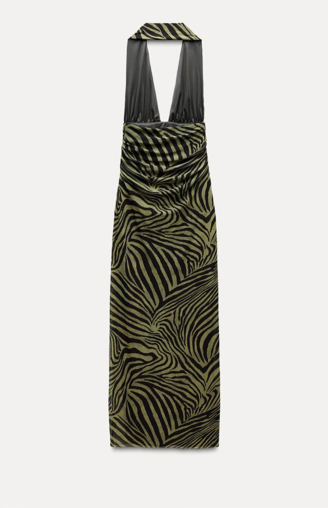 Yeşil Boyundan Geçmeli Zebra Desenli Elbise – Tül Hafifliği ve Modern Kesim